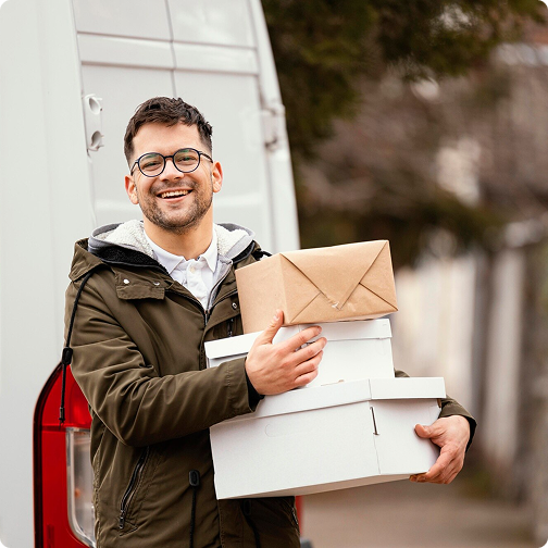 Livreur souriant tenant des livres